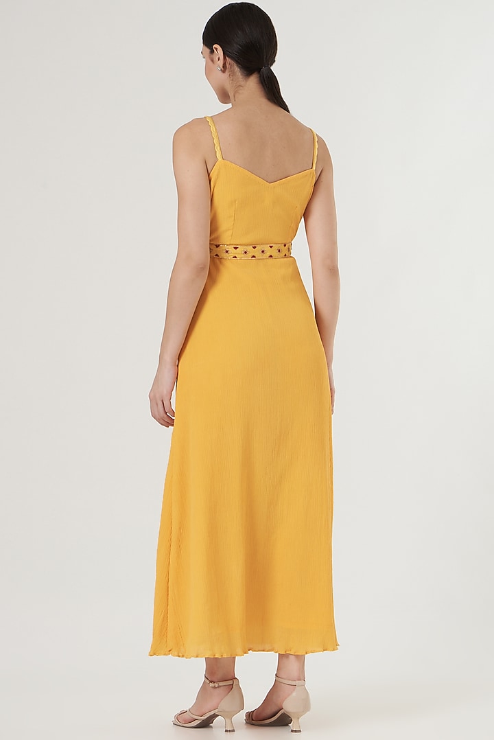 Yellow Crinkle Crepe A-Line Summer Dress by Kalakaari By Sagarika at Pernia's Pop Up Shop