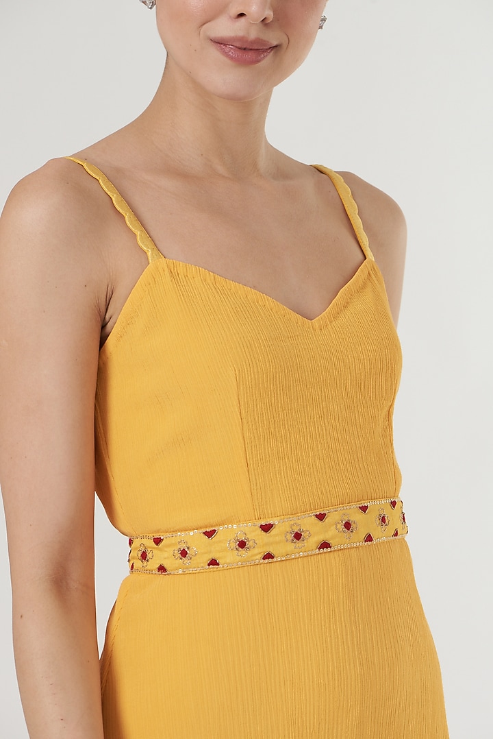 Yellow Crinkle Crepe A-Line Summer Dress by Kalakaari By Sagarika at Pernia's Pop Up Shop