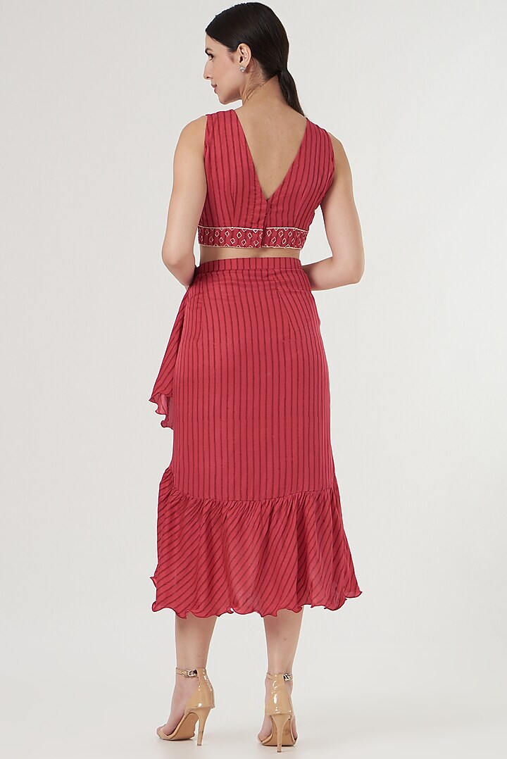 Red Printed Wrap Skirt Set by Kalakaari By Sagarika at Pernia's Pop Up Shop
