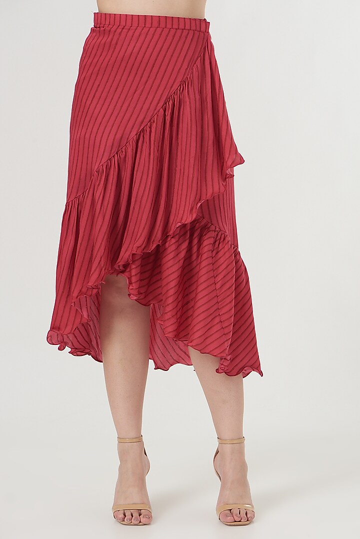 Red Printed Wrap Skirt Set by Kalakaari By Sagarika at Pernia's Pop Up Shop