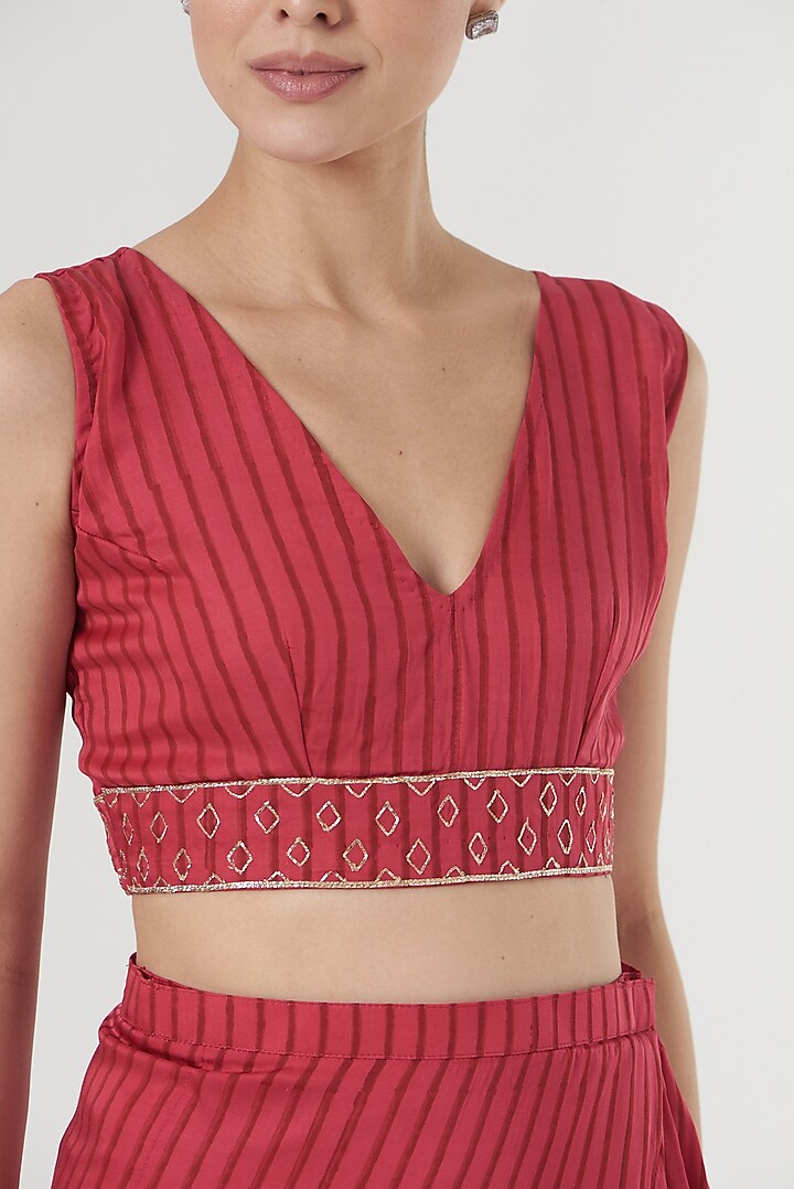 Red Printed Wrap Skirt Set by Kalakaari By Sagarika at Pernia's Pop Up Shop