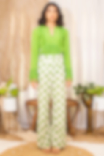 Off-White & Green Polka Dot Co-Ord Set by Kalakaari By Sagarika at Pernia's Pop Up Shop