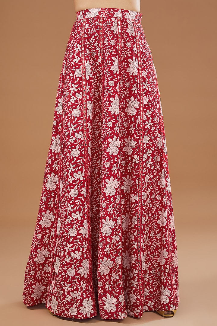 Cherry Red Silk & Georgette Floral Printed Lehenga Set by Kalakaari By Sagarika at Pernia's Pop Up Shop