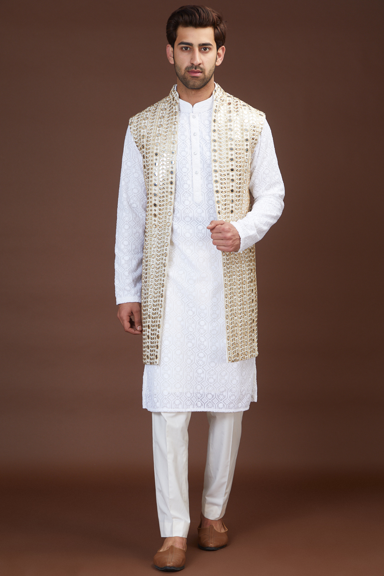 Gold Georgette Thread Embroidered Shrug by Kasbah Clothing