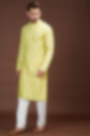 Yellow Silk Embroidered Kurta by Kasbah Clothing
