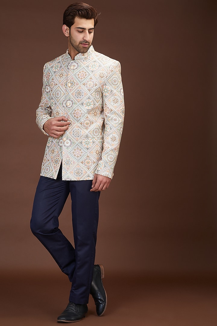 Multi-Colored Georgette Bandhgala Jacket by Kasbah Clothing