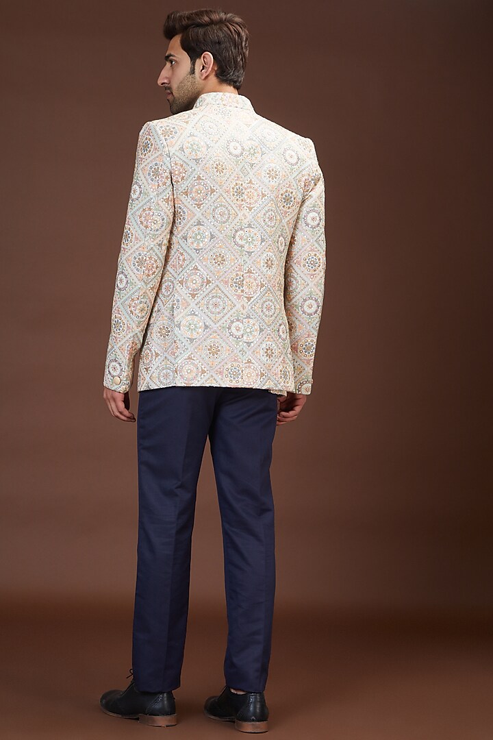 Multi-Colored Georgette Wedding Bandhgala Jacket by Kasbah Clothing at Pernia's Pop Up Shop