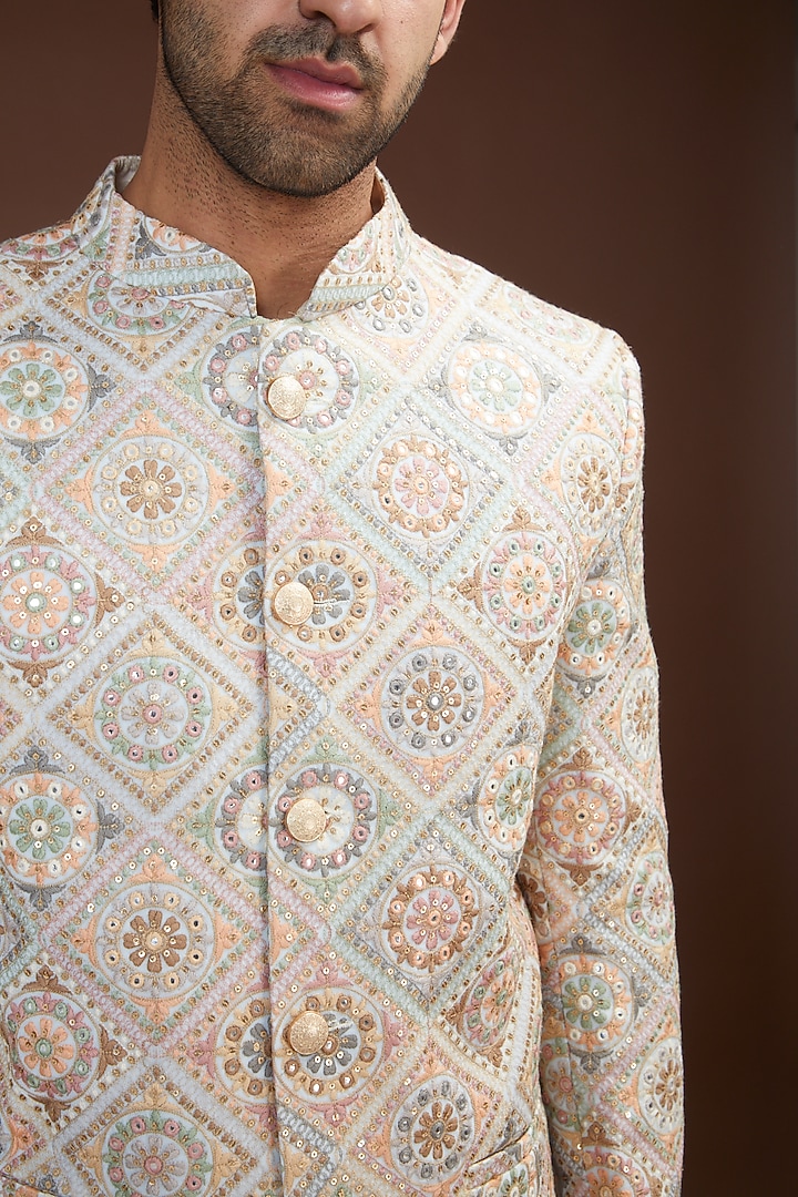 Multi-Colored Georgette Wedding Bandhgala Jacket by Kasbah Clothing at Pernia's Pop Up Shop