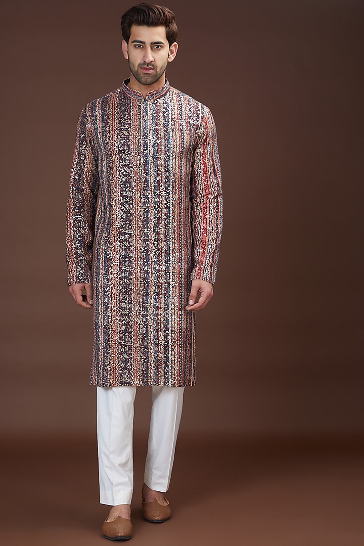 Multi-Coloured Georgette Embroidered Kurta by Kasbah Clothing