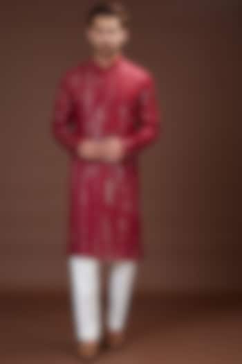 Maroon Georgette Embroidered Kurta by Kasbah Clothing at Pernia's Pop Up Shop