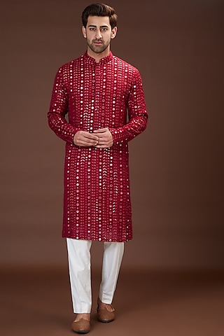 Maroon Georgette Embroidered Kurta by Kasbah Clothing