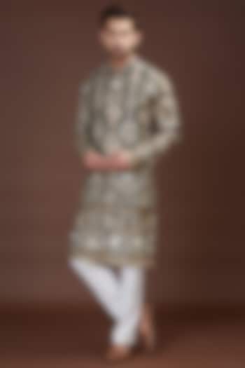 Mehndi Green Georgette Embroidered Kurta by Kasbah Clothing