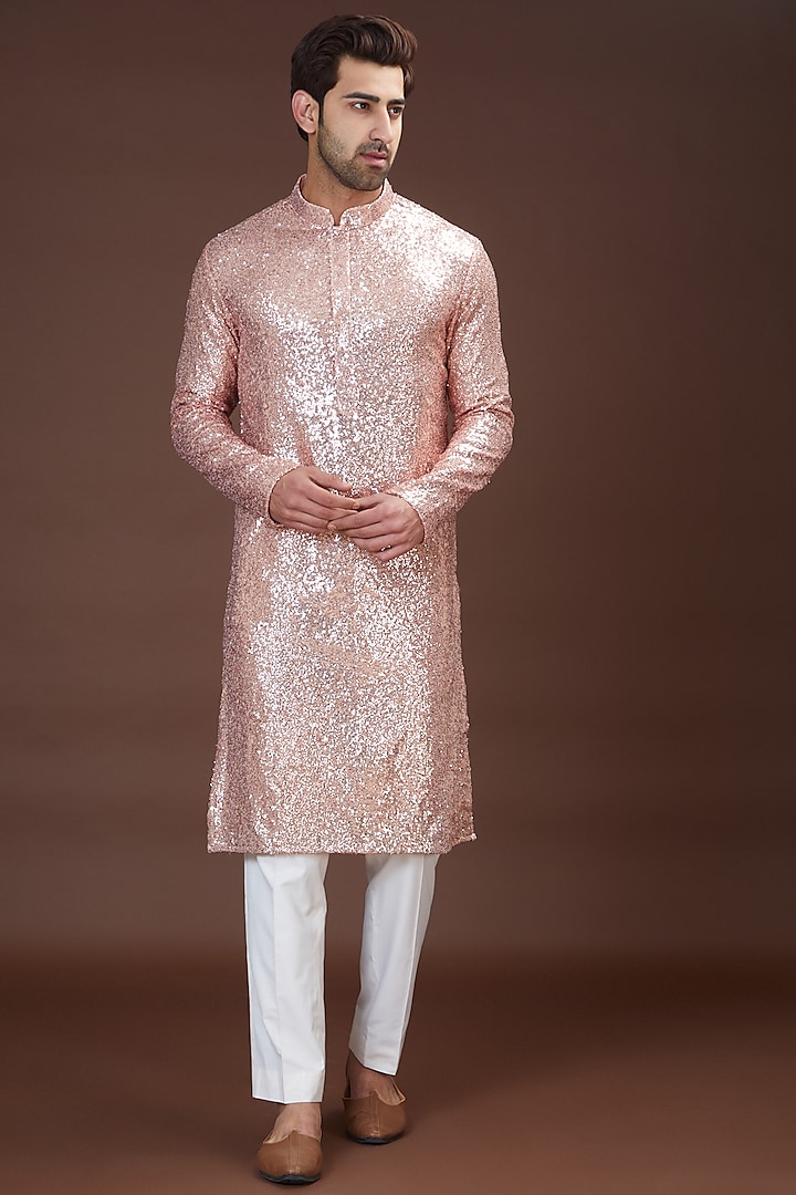 Peach Shimmer Embroidered Kurta by Kasbah Clothing