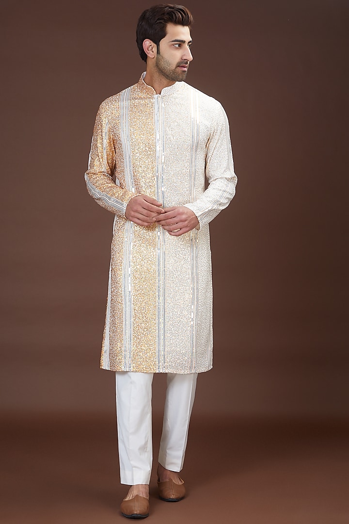 Gold Georgette Embroidered Kurta by Kasbah Clothing