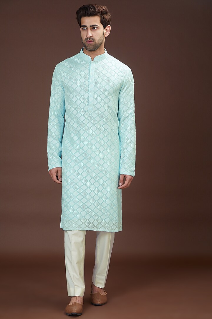 Sky Blue Georgette Embroidered Kurta by Kasbah Clothing