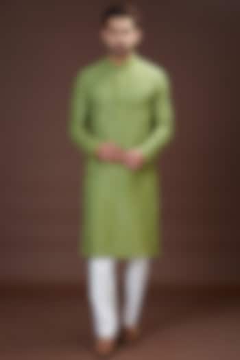Mehendi Green Georgette Chikankari Kurta by Kasbah Clothing