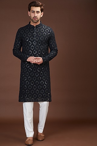 Black Georgette Chikankari Kurta by Kasbah Clothing