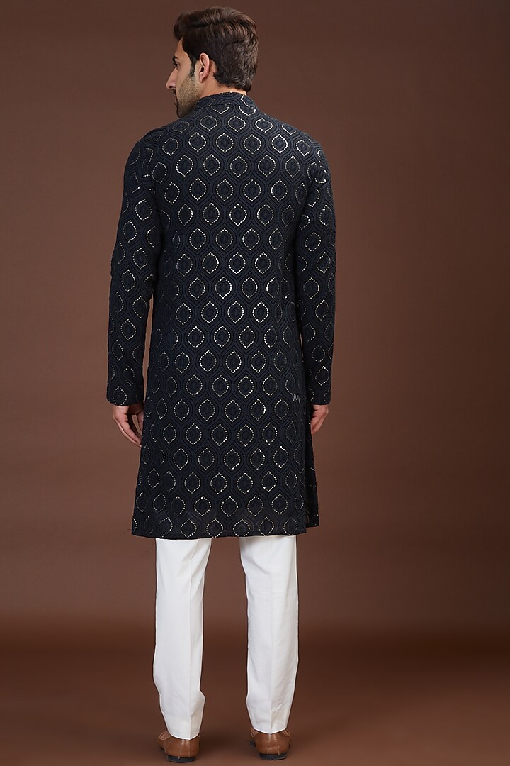 Black Georgette Chikankari Kurta by Kasbah Clothing at Pernia's Pop Up Shop