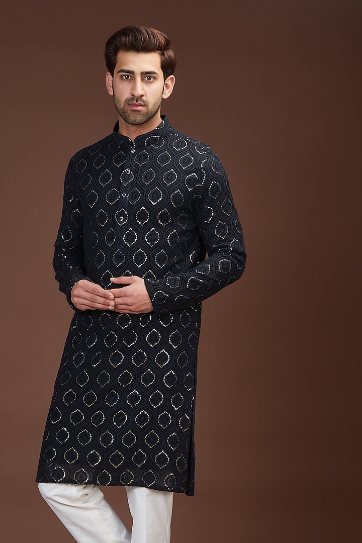 Black Georgette Chikankari Kurta by Kasbah Clothing at Pernia's Pop Up Shop