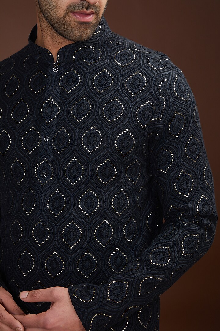 Black Georgette Chikankari Kurta by Kasbah Clothing at Pernia's Pop Up Shop