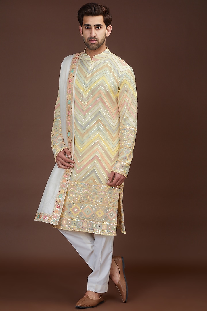 Multi-Colored Georgette Embroidered Kurta by Kasbah Clothing