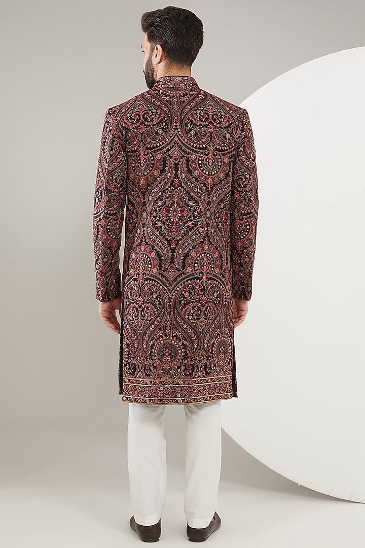 Multi-Colored Georgette Thread Work Wedding Sherwani by Kasbah Clothing at Pernia's Pop Up Shop