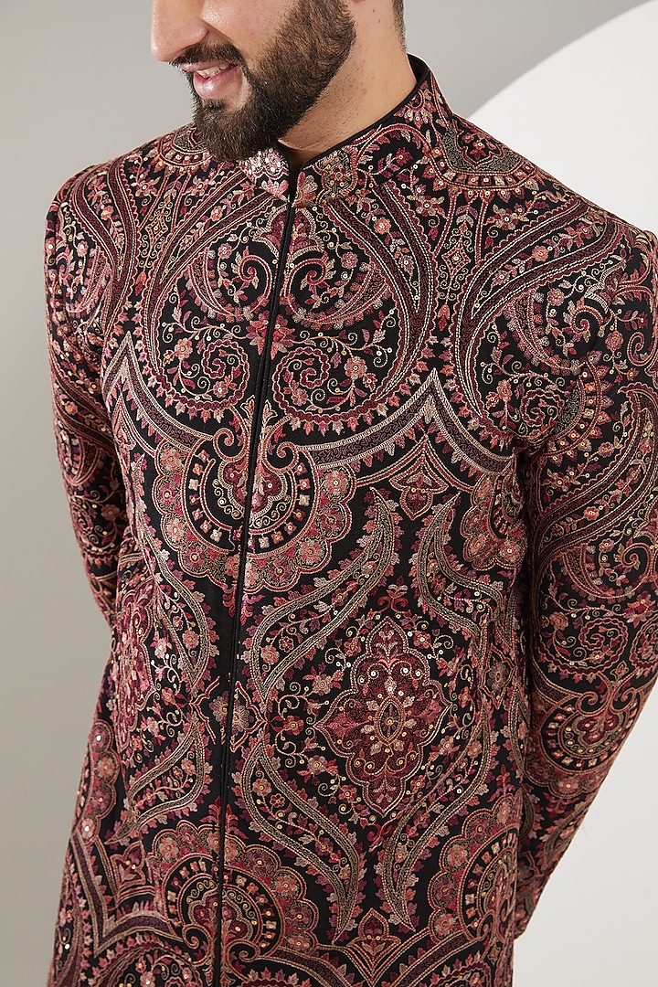 Multi-Colored Georgette Thread Work Wedding Sherwani by Kasbah Clothing at Pernia's Pop Up Shop