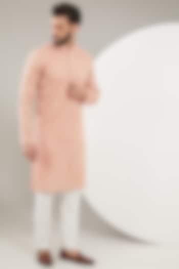 Peach Silk Sequins Embroidered Chikankari Kurta by Kasbah Clothing at Pernia's Pop Up Shop