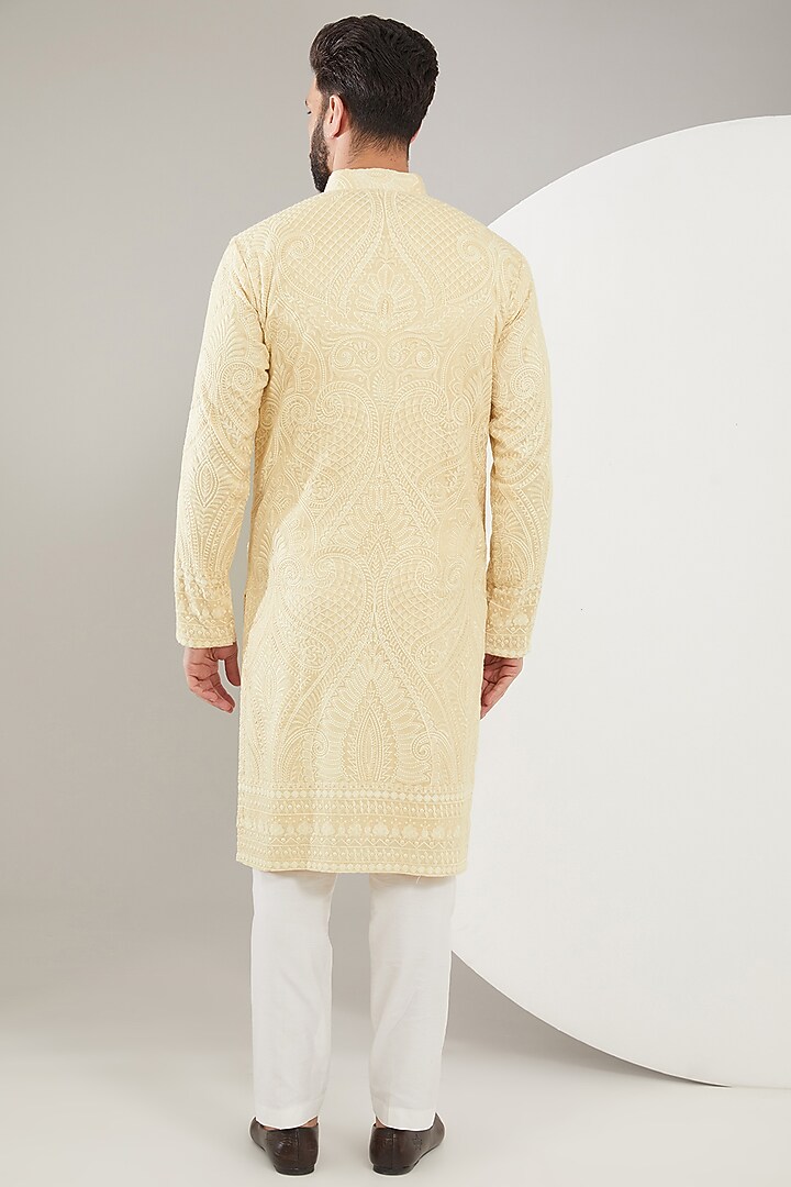 Beige Silk Kashmiri Embroidered Kurta by Kasbah Clothing at Pernia's Pop Up Shop