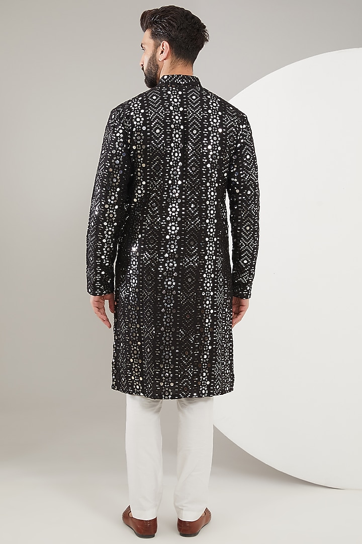 Black Silk Mirror Work Kurta by Kasbah Clothing at Pernia's Pop Up Shop