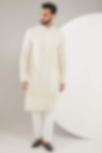 Ivory Georgette Thread Work Chikankari Kurta by Kasbah Clothing