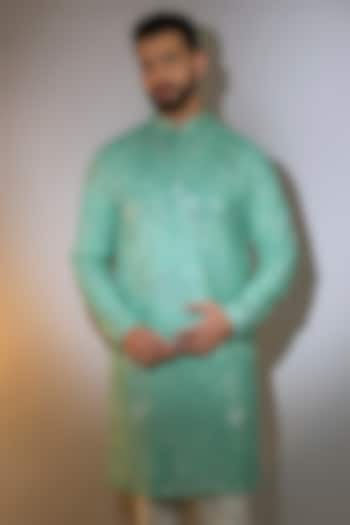 Sage Green Silk Mirror Work Kurta by Kasbah Clothing