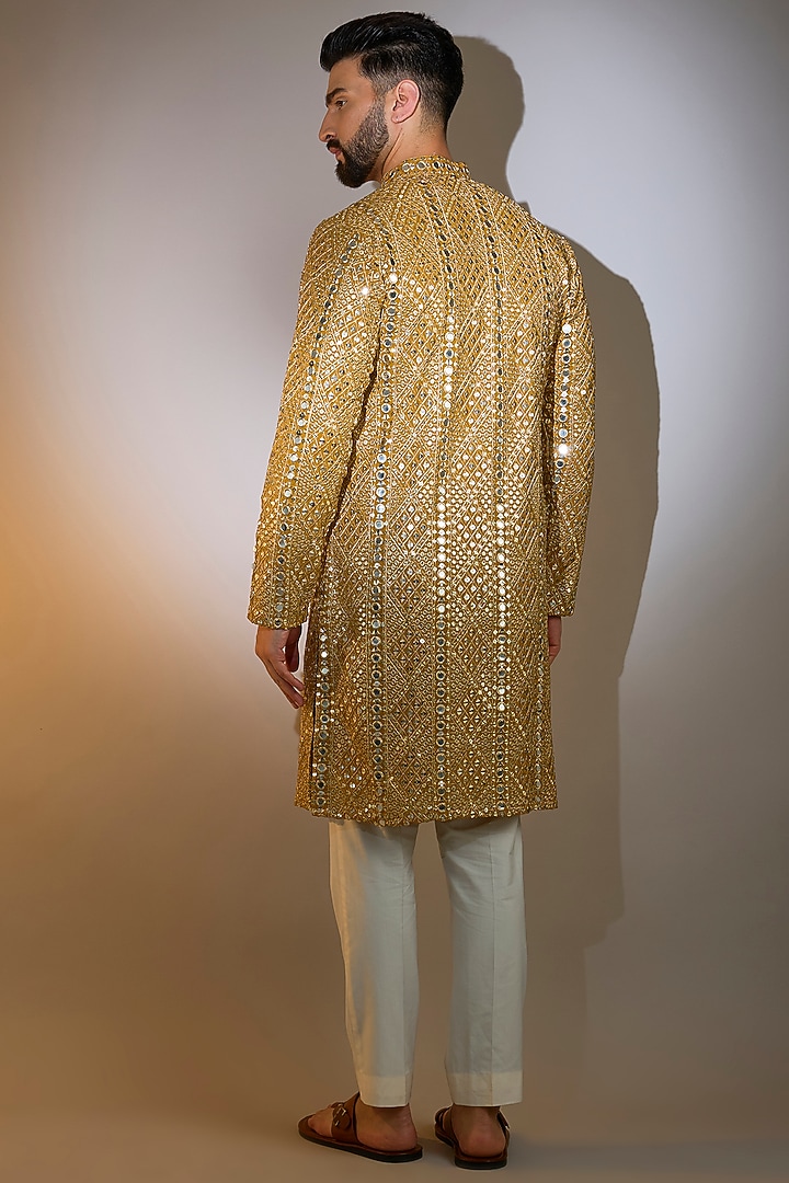 Yellow Georgette Mirror Work Kurta by Kasbah Clothing at Pernia's Pop Up Shop