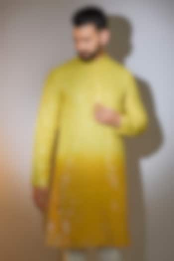 Yellow Ombre Silk Mirror Work Kurta by Kasbah Clothing at Pernia's Pop Up Shop