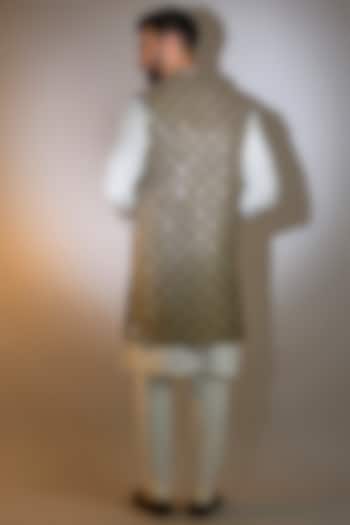 Black Georgette Mirror Work Long Open-Jacket by Kasbah Clothing at Pernia's Pop Up Shop