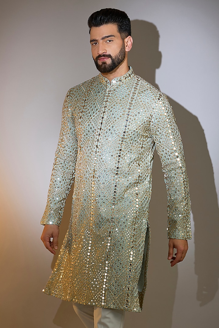 Blue Georgette Mirror Work Kurta by Kasbah Clothing at Pernia's Pop Up Shop