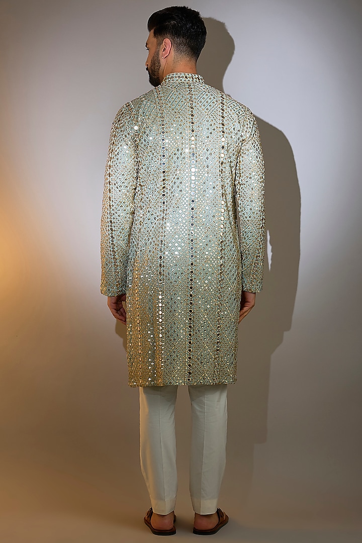 Blue Georgette Mirror Work Kurta by Kasbah Clothing at Pernia's Pop Up Shop