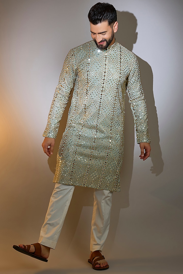 Blue Georgette Mirror Work Kurta by Kasbah Clothing at Pernia's Pop Up Shop