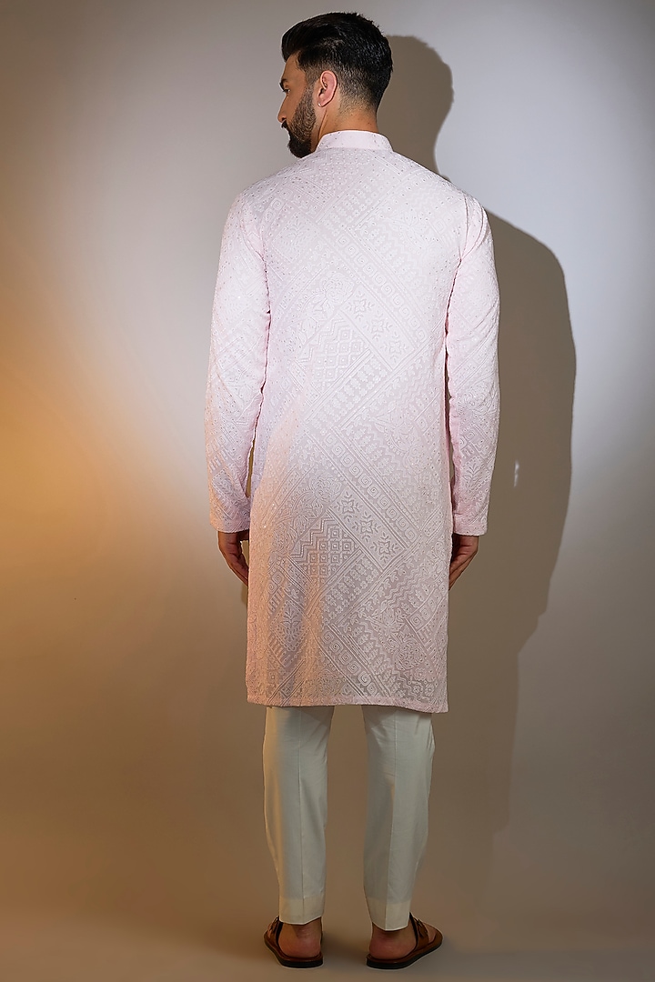 Pink Georgette Machine Embroidered Chikankari Kurta by Kasbah Clothing at Pernia's Pop Up Shop