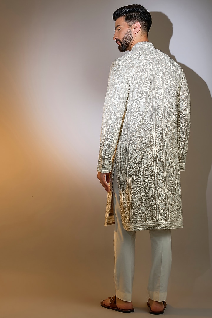 Beige Georgette Thread Embroidered Kurta by Kasbah Clothing at Pernia's Pop Up Shop