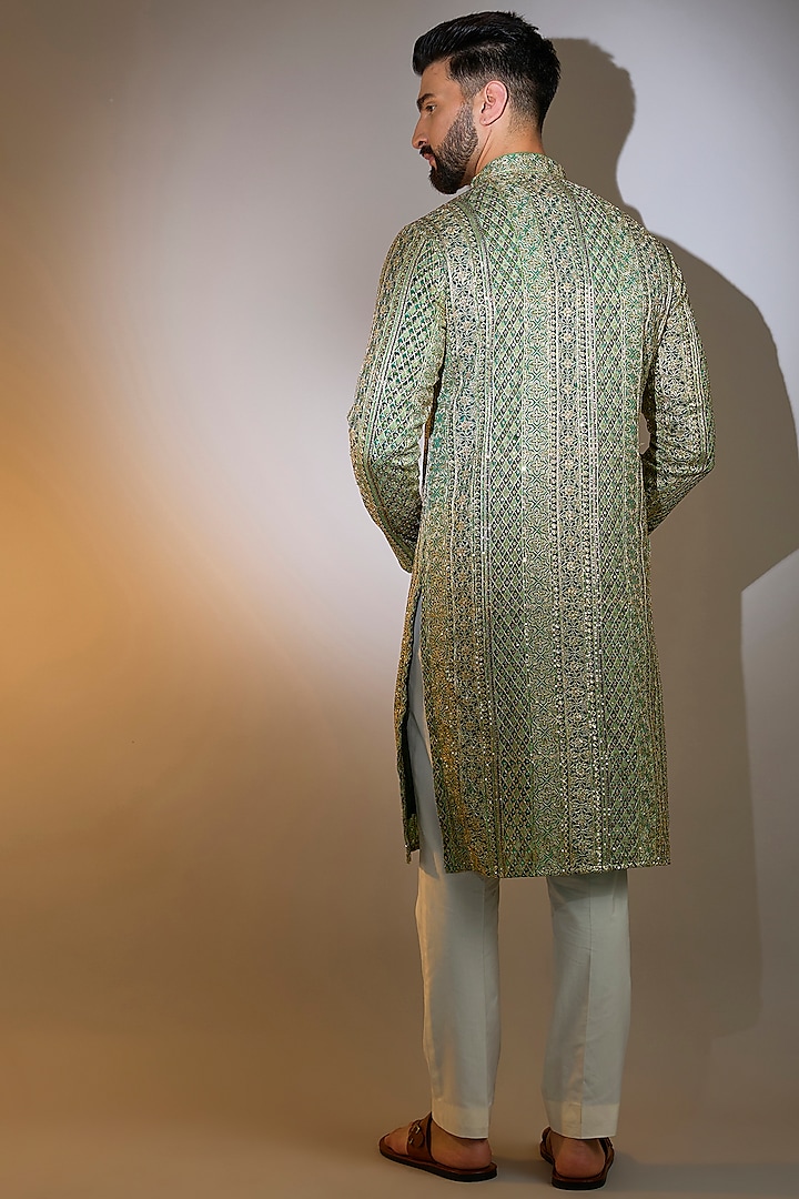 Sage Green Georgette Zari Embroidered Kurta by Kasbah Clothing