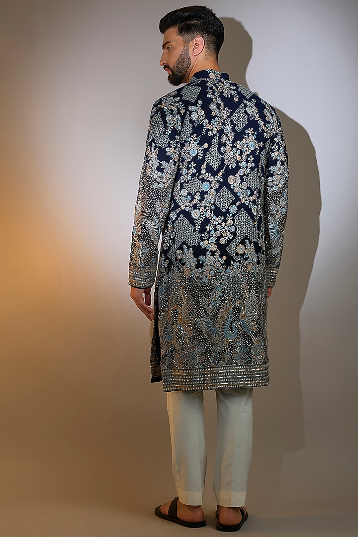 Blue Georgette Thread Embroidered Kurta by Kasbah Clothing at Pernia's Pop Up Shop