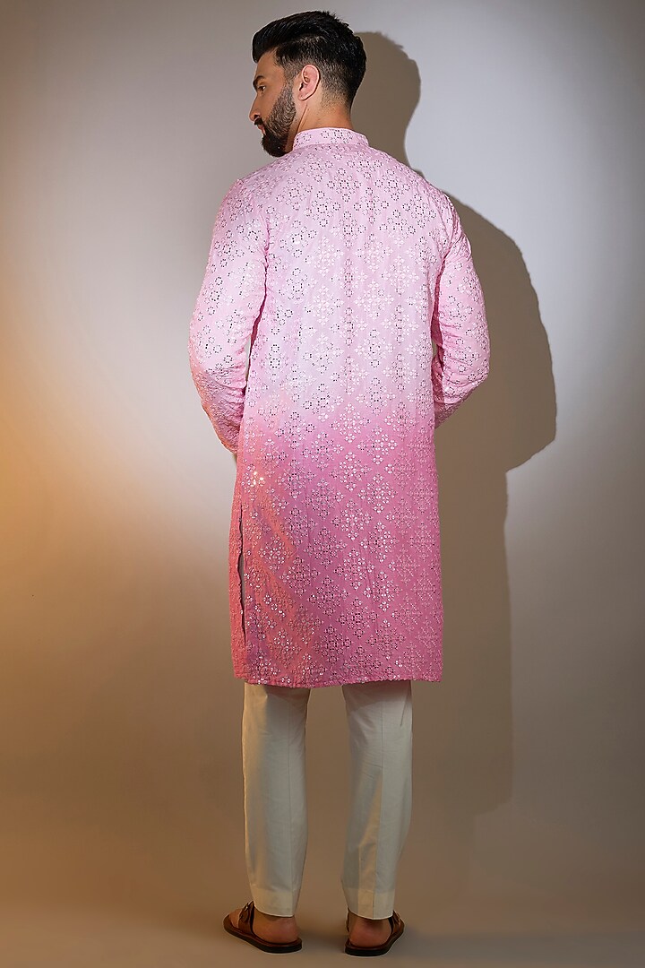 Pink Ombre Silk Mirror Work Kurta by Kasbah Clothing at Pernia's Pop Up Shop