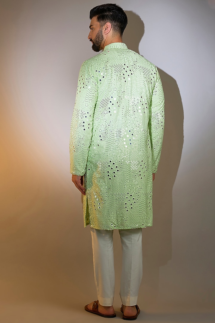 Pastel Green Silk Mirror Work Kurta by Kasbah Clothing at Pernia's Pop Up Shop