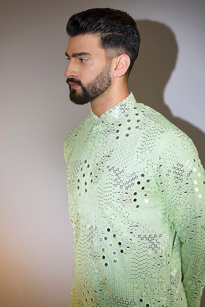 Pastel Green Silk Mirror Work Kurta by Kasbah Clothing at Pernia's Pop Up Shop