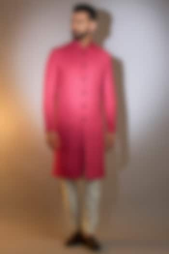 Hot Pink Silk Cutdana Work Sherwani by Kasbah Clothing