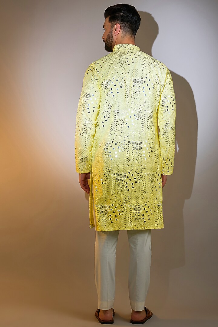 Yellow Silk Mirror Work Kurta by Kasbah Clothing at Pernia's Pop Up Shop