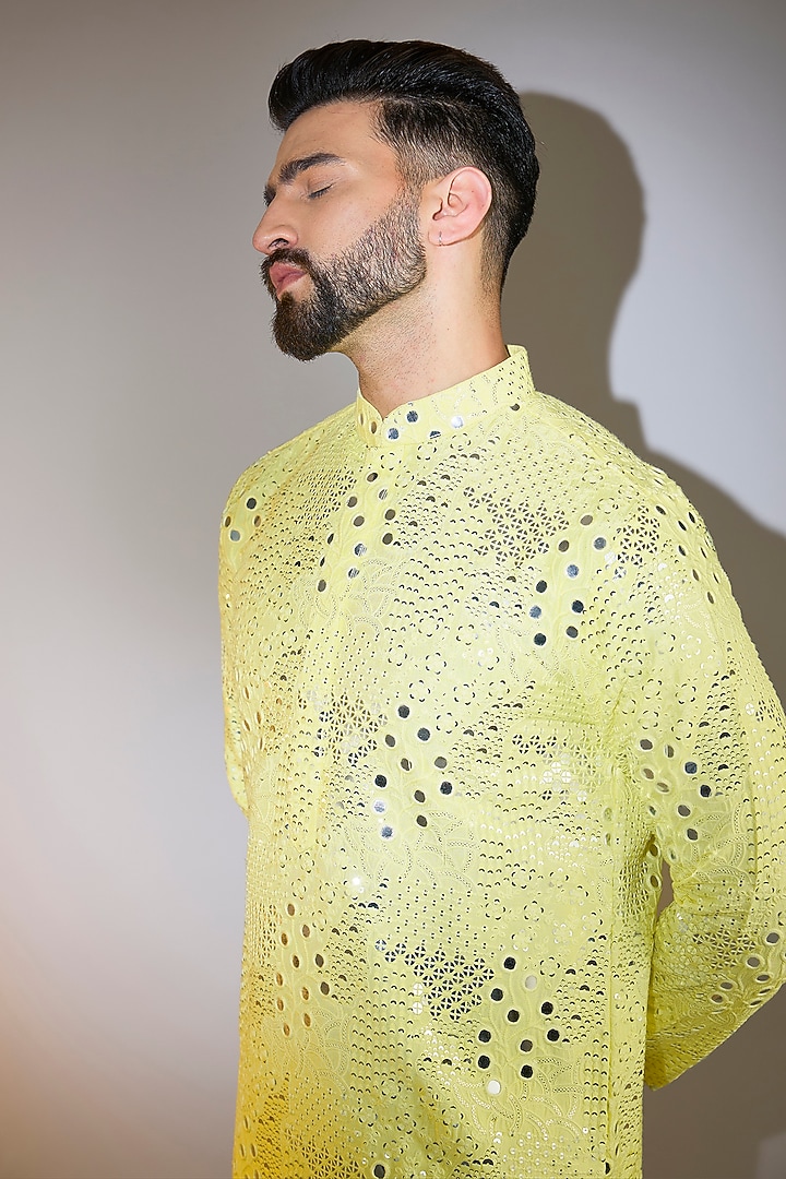 Yellow Silk Mirror Work Kurta by Kasbah Clothing at Pernia's Pop Up Shop