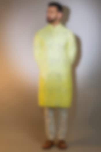 Yellow Silk Mirror Work Kurta by Kasbah Clothing