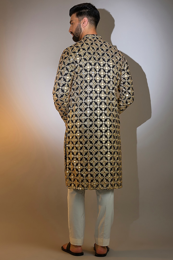 Black Georgette Mirror Work Kurta by Kasbah Clothing at Pernia's Pop Up Shop